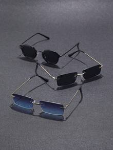 3 piezas Gafas de metal con marco geométrico a juego con todo, vintage, para hombres, moda masculina para el verano, vida diaria, conducir, pescar, actividades al aire libre, vacaciones en la playa tropical