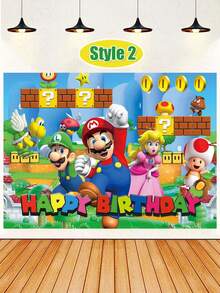 Super Mario 超级马里奥生日背景布横幅，儿童生日派对装饰，摄影背景布，生日婚礼装饰，派对拍照背景墙，派对摄影道具及配件（59*39.3英寸）