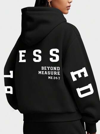 大码女式日常字母“ESS”、文字“BEYOND MEASURE”、“ME 24:7”和袖子字母图案连帽长袖休闲春夏秋季女式大码长袖连帽卫衣圣诞节外出上衣女式度假装女式