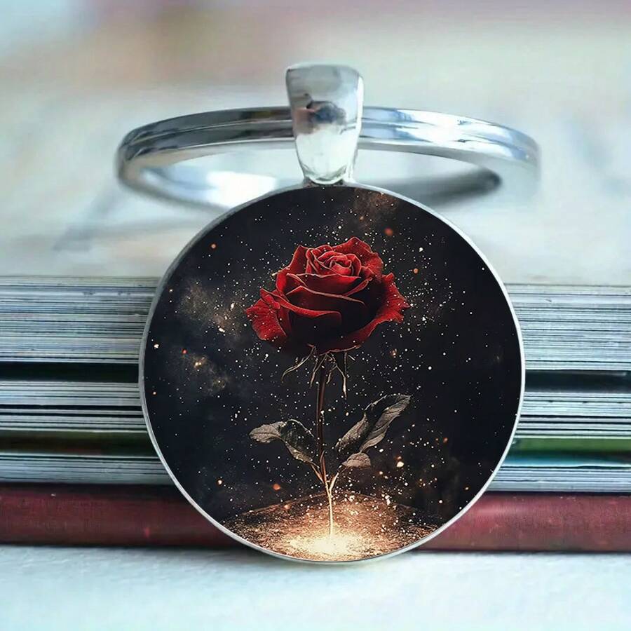1PC European And American Fashion Shimmering Red 2D Pattern Gem Alloy Pendant Keychain Bag Pendant, Car Keychain, Holiday Party Small - 1 - Xem 1