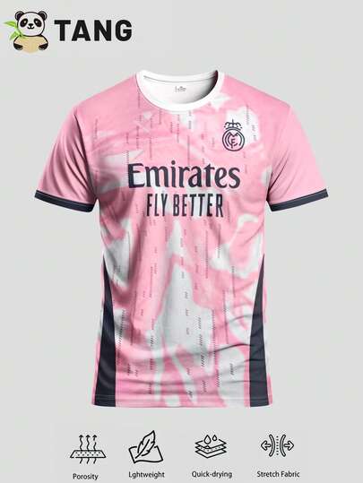 Real Madrid Style Men's Football Jersey & Crew Neck Comfortable Sports Top, Suitable For Match, Football Training, And Casual Everyday Wear