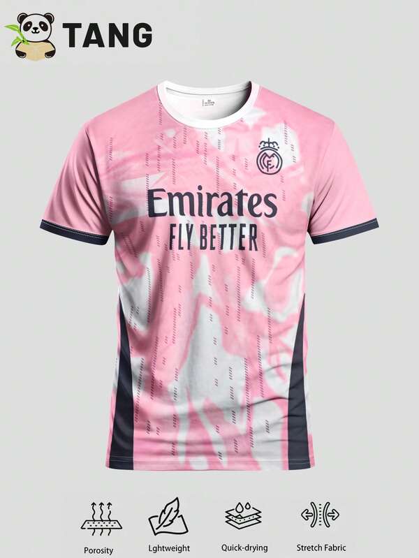 Real Madrid Style Men's Football Jersey & Crew Neck Comfortable Sports Top, Suitable For Match, Football Training, And Casual Everyday Wear