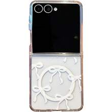 Magnetic For Samsung Galaxy Z Flip 3/4/5/6/7 Fold 3/4/5/6/7 Case, Bow Case Compatible With MagSafe, Wireless Slim Clear Ribbon Aesthetic Phone Cover Anti-Yellowing Shockproof Protective Cover For Women Girl/Christmas - 清澈的白色 - 查看 5