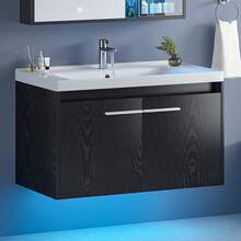 31" Floating Bathroom Vanity With Sink Combo, Wall Mounted Bathroom Vanity Cabinet With LED Light, 2-Door Bathroom Storage Cabinet For Small Bathroom, White/Grey/Black, (USB LED Strip) - 黑色 - 查看 7
