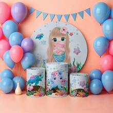 Kit Capas Decoração Veste Fácil Painel Redondo e Cilindros Sereias Lindas Fundo do Mar