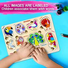 QUOKKA Wooden Puzzles For Toddlers Ages 1-3 –  Educational Wooden Toys For Kids Ages 3-5 - Animal Sea, Bugs And Birds  Learning Toy For Kids - Birds - 查看 5