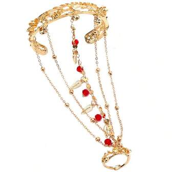 复古红色串珠多层链式手链，DIY串珠铃铛环手链套装