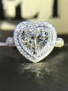 1 chiếc nhẫn hình trái tim lãng mạn đính đá Cubic Zirconia, quà tặng Ngày Valentine cho nữ, thích hợp cho đám cưới, lễ đính hôn, kỷ niệm, tiệc tùng và các dịp khác. - Bạc - Xem 9