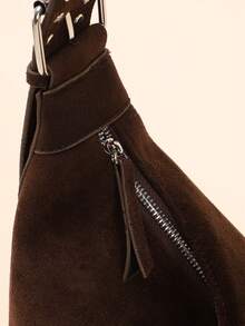 1pc Maillard Color Rivet Studded Asymmetric Shoulder Bag, European & American Fashion Personalized Motorcycle Bag, Women's Soft Slouchy Large Capacity Dumpling Bag, Punk Rock Style, Suitable For Daily Commute, Street Wear, And Dates - Multicolor - View 6