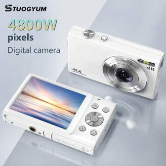  STUOGYUM Digital Camera 4K FHD Photo Camera 48MP Camera 16X Digital Zoom Simple Compact Cameras. Automatic Focus, Live View, Easy Shooting Mode, With 32G Memory Card, USB Charging, 700mAh Capacity And Camera Bag For Christmas, Daily Gifts And Friend.