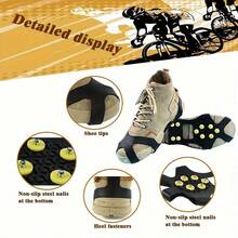 2 pares de cubiertas de zapato duraderas y antideslizantes con 10 clavos metálicos - Ideales para ciclismo, senderismo y tracción en la nieve al aire libre - Accesorios de zapato lavables de goma sintética negra, clavos de pedal antideslizantes, para montañismo y pedales de bicicleta - Multicolor - Ver 2