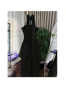 Vestido elegante y casual de primavera/verano para mujer, de unicolor, con parches de gasa y abertura alta lateral, sexy