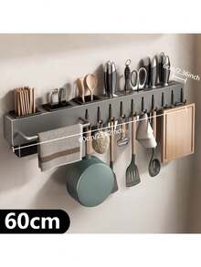 Kệ treo tường nhà bếp bằng thép carbon chịu lực - Không cần khoan, thích hợp cho gia đình hoặc nhà hàng để cất giữ dao, dụng cụ và thớt. Thiết kế tiết kiệm không gian với móc ABS, giá đựng đũa và giá treo khăn, thích hợp cho gia đình và cắm trại - Nhiều màu - Xem 3