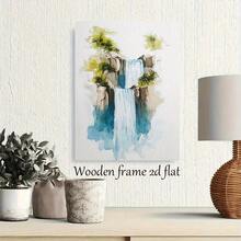 1pc Minimalist Japandi Waterfall Landscape Canvas Painting - Scandinavian Modern Wall Art Poster, Soft Greenish-Blue & Beige Nature Decor For Living Room, Bedroom, Office - Japandi Interior Design Print, Home Decoration, Framed Artwork, Home Decorators, 2D Flat, Perfect For Room Decor - Multicolor - View 4