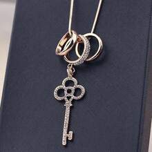 Fashion Sweater Chain Women's High-End Sense Light Luxury Long Necklace Niche Personality Versatile Autumn And Winter Jewelry Pendant - 5.藍水滴羽毛 - 查看 6