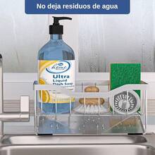 Soporte para Esponja de Fregadero de Cocina con Bandeja de Drenaje Automático, Porta Esponja para Fregadero, Organizador de Fregadero de Cocina, Organizador de Esponja de Jabón (Negro) - Plateado - Ver 7