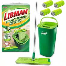 Rinse 'n Wring Mop And Bucket System Microfiber Floor Mop Hardwood Floor Cleaner Wet Dry Mop Clean Dirty Chambers Power Blades 4 Total Microfiber Pads - 5 miếng lót - Xem 1