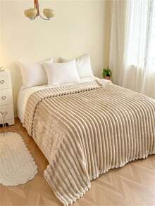 1pc Super Soft Large Striped Plush Blanket, Wide Striped Cutout Faux Fur Blanket, Pink Bedroom Decor Blanket, Milk Plush Halloween Flannel Throw Blanket, Casual Nap Blanket, Office Nap Small Throw Blanket, Suitable For Napping, Christmas, Office, Camping, Sofa - Multifunctional Polyester Bedspread, Perfect Christmas Gift - Khaki - View 4