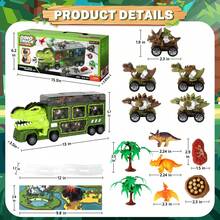 Dinosaur Toy Truck,Tyrannosaurus Rex Dinosaur Transport Toy Truck,Including 8 Dinosaur Toy Images, For Boys And Girls To Play,3-5 Years Old Birthday Fun Jurassic Gifts - 軍綠色 - 查看 5