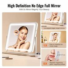Vanity Mirror With Lights, Three Color Lighting Modes, Lighted Makeup LED Mirror, And 5X Magnification,USB Port, Smart Touch Control, 360°Rotation (21.7x17.7 In, White) - View 3
