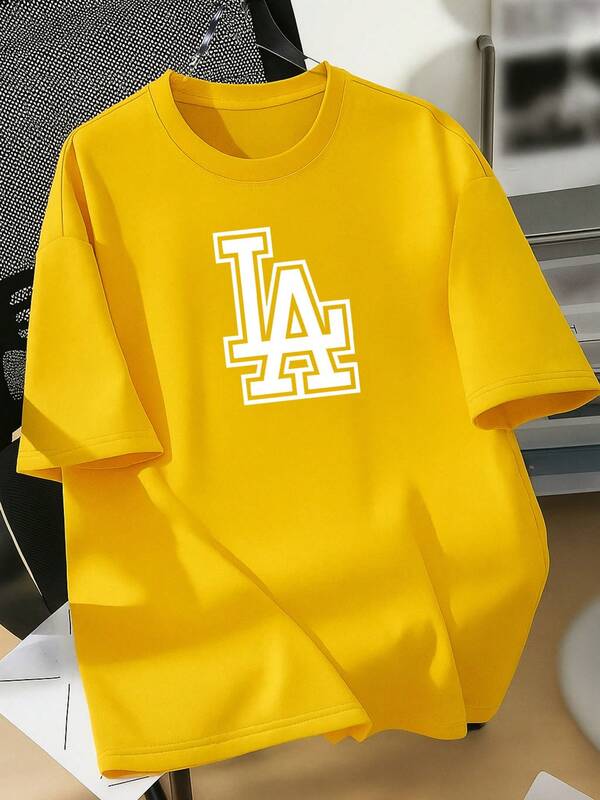 Camisa LA Plus Size Estampado Masculina Feminina  Letra    Verão    Solto    Nenhum