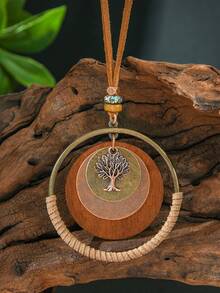 TopHanqi 1pc Women's Vintage Bohemian Personalized Pendant Necklace, Geometric Personalized Big Circle Life Tree Multi-Layer Design Sweater Chain, Suitable For Daily Wear, Party, Commuting, Versatile