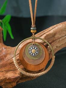 TopHanqi 1pc Women's Vintage Bohemian Personalized Pendant Necklace, Geometric Personalized Big Circle Life Tree Multi-Layer Design Sweater Chain, Suitable For Daily Wear, Party, Commuting, Versatile