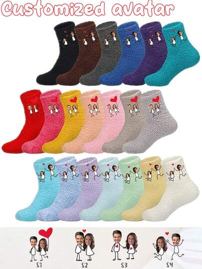 Customized Photo Socks, Personalized Couple Gifts, Photo Printed Socks, Couple Socks, Personalized Socks, Gifts For Boyfriend, Valentine's Day Socks, Personalized Gifts For Boyfriend, Girlfriend Or Couples, Knitted Fabric, Polyester, Hand Wash Only, Creative Socks | Customized Portrait Socks | Knitted Texture, Cute Socks