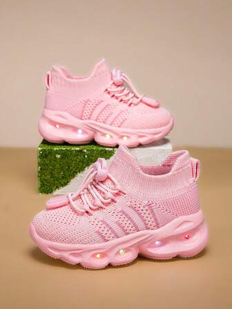 1 Pair Knitted Casual Sports Shoes Suitable For Boys, Girls And Infants, Comfortable Soft Mesh, LED Light-Up Soft Sole