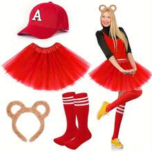 4-Piece Cute Chipmunk Costume Set, Including Ear Headband, Puffy Skirt, Matching Socks And Clothing - Bright Colors Suitable For World Book Day, Carnival, Theme Parties - Comfortable And Easy To Wear Party Costumes