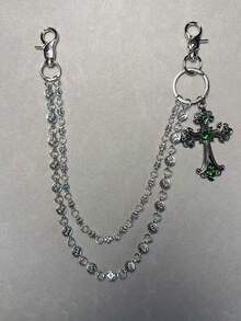 1 件复古双层十字链、钱包链、朋克牛仔裤链、口袋链、男士钥匙扣