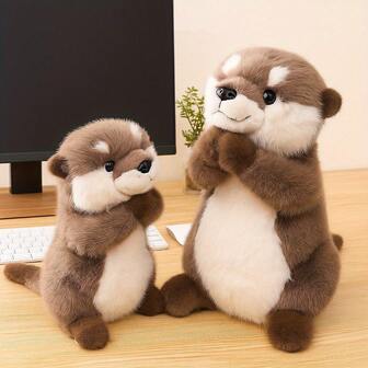 Cute Otter Plush Stuffed Animal - Soft Polyester Hugging Toy With Brown & White Fur, Black Eyes & Paws, Perfect Gift For Girlfriend, Stuffed Animals For Girls, Plush Figures, Stuffed Otter, Hugging Plushie, Playful Design, Durable Stuffed Animal