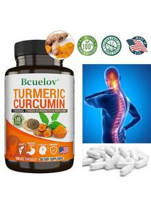 Curcumina - Suplemento dietético - Con cúrcuma y pimienta negra - Favorece la salud de la piel, el cabello, las articulaciones y el sistema inmunitario - 120 cápsulas - 1 botella - Ver 1