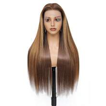 180% Density Ombre Human Hair Blended Wig, Black Roots, 13x4 Lace Front Wig, Wear & Go, Remy Blended Hair, 5x5 Glueless Wig, No Shedding, Durable - Suitable For All Users. The Blended Hair Is Made Of Real Human Frontal Hair Mixed With Synthetic Fiber And Protein Threads. - S4/27 - View 3