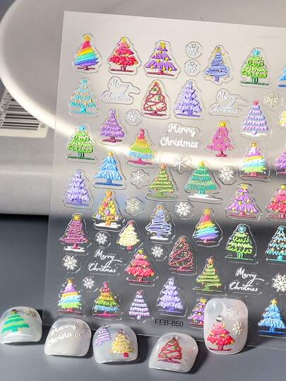 1 pezzo Adesivo per unghie a forma di albero di Natale, autoadesivo, con rilievo, decalcomania per unghie natalizie, decorazione per le feste, FEB-860