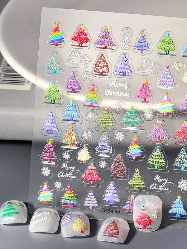 1 Stück Weihnachtsbaum Nagel Aufkleber selbstklebend, Relief geprägt Weihnachts Nagel Dekor Slider Feiertags Dekoration FEB-860