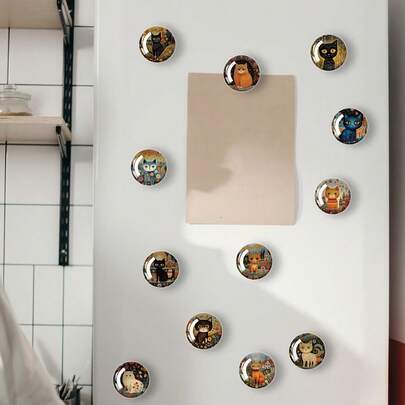 12-Piece Set Of Cute Cat Magnets, Suitable For Refrigerators, Whiteboards, Handicrafts, Photos, Kitchen Accessories - The Perfect Choice For A Girlfriend's Holiday Gift, Refrigerator Stickers, Handcrafted Materials, Decorative Magnets, Interesting Trinkets, Smooth Surfaces, Multi-Functional Magnets, Small Magnets, A Must-Have For Cat Lovers