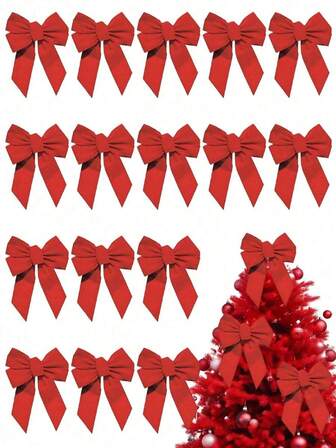 2 件红色蝴蝶结 - 圣诞花环蝴蝶结，带夹子 - 非常适合大礼物 - 室内/室外使用 - 防水天鹅绒 - 附带附件领带，用于节日布置花环 DIY 花环节日装饰冬季绿植，冬季假期