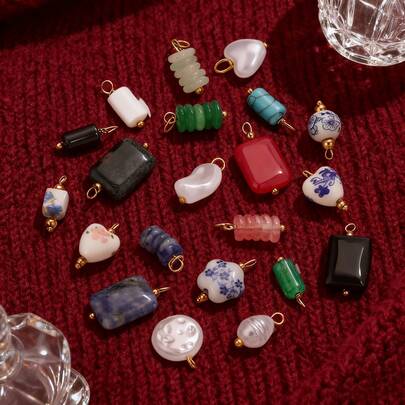 10/5pcs 304 Stainless Steel Faux Pearl Hooks Natural Stone Hooks Blue And White Porcelain Hooks DIY Jewelry Handmade Beaded Earrings Ball Bead Earrings Bracelets Jewelry Accessories Wholesale