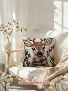 Świąteczna dekoracja: Urocza świąteczna poszewka na poduszkę z reniferem, 17,7 x 17,7 cala, miękka, krótka pluszowa, z nadrukiem 2D, nadająca się do prania w pralce, zapinana na zamek błyskawiczny, idealna do sypialni i salonu