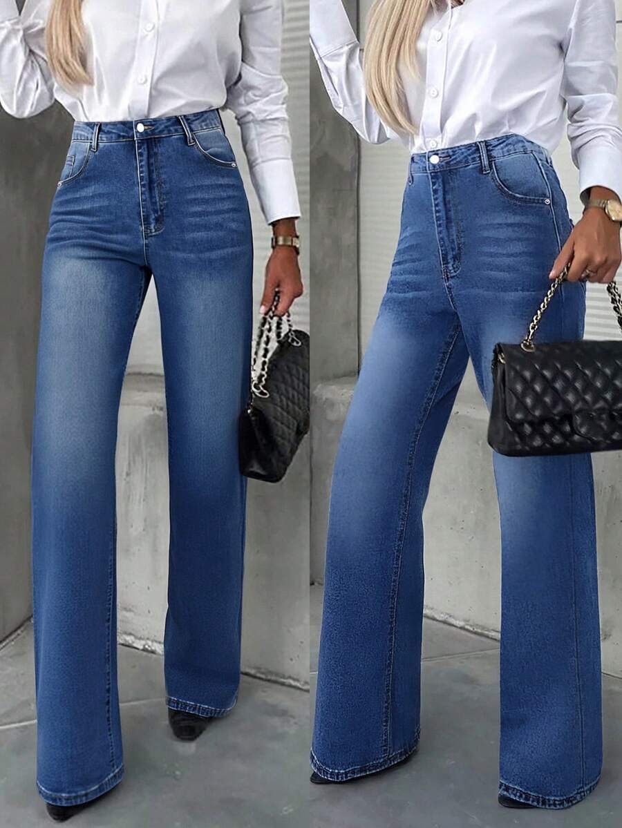 Women's Gradient Color Pocket Casual Fashion Straight Leg Jeans