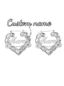 Personalized 80mm Bamboo Knot Name Hoop Earrings, Stainless Steel Custom Name Star Earrings, Jewelry Gift For Women, Christmas - Silver-ordinary Love Sanded Earrings - View 7