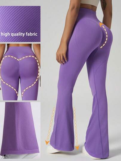Pantalones de yoga de cintura alta sin costuras de unicolor con campana