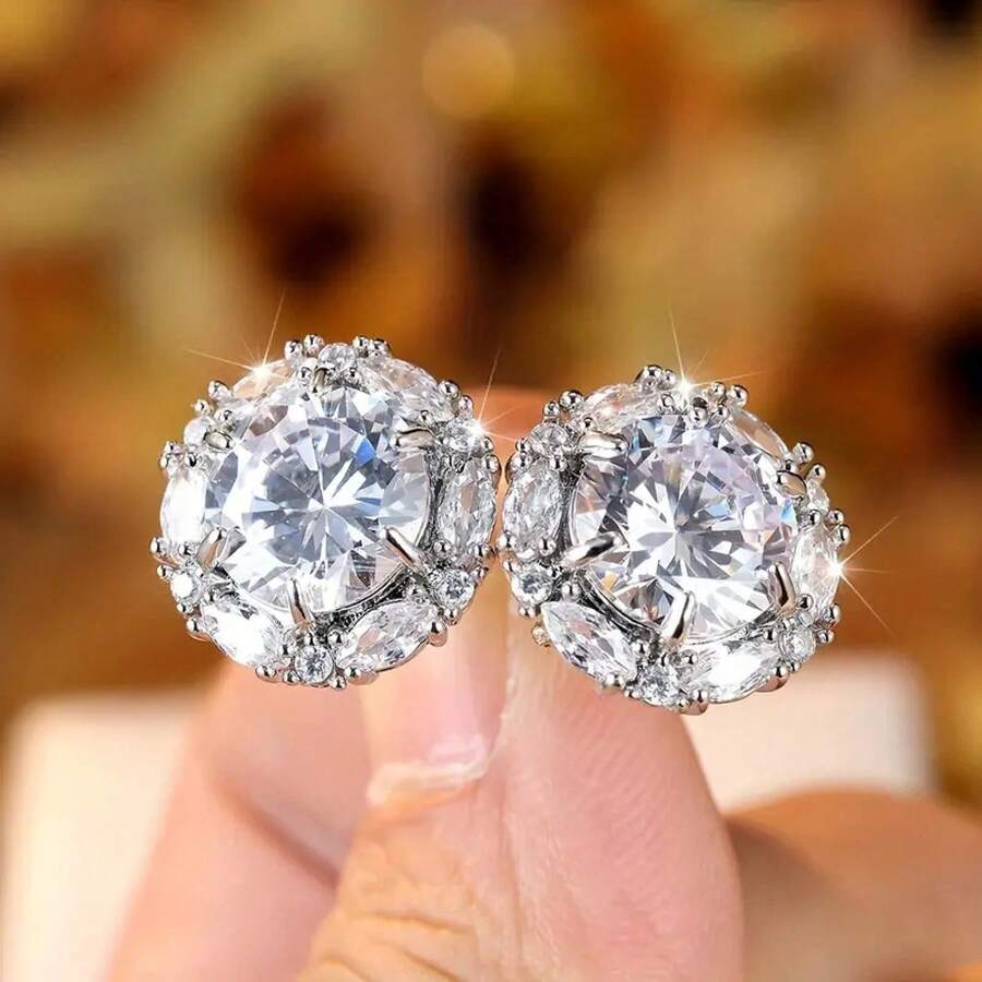1pcs New High-End Fashion Round Stud Earrings Luxurious Women's Earrings Versatile Jewelry Women's Earrings Birthday - 紫色 - 查看 1