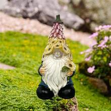 1 pieza de gnomos iluminados para exteriores, decoraciones de jardín, diseño floral, figuras de enanos pequeños de resina para escritorio, patio, jardín, adecuado para decoración navideña en interiores del hogar, se pueden usar para actividades de fiestas escolares, se deben seleccionar los regalos - oro - Ver 3