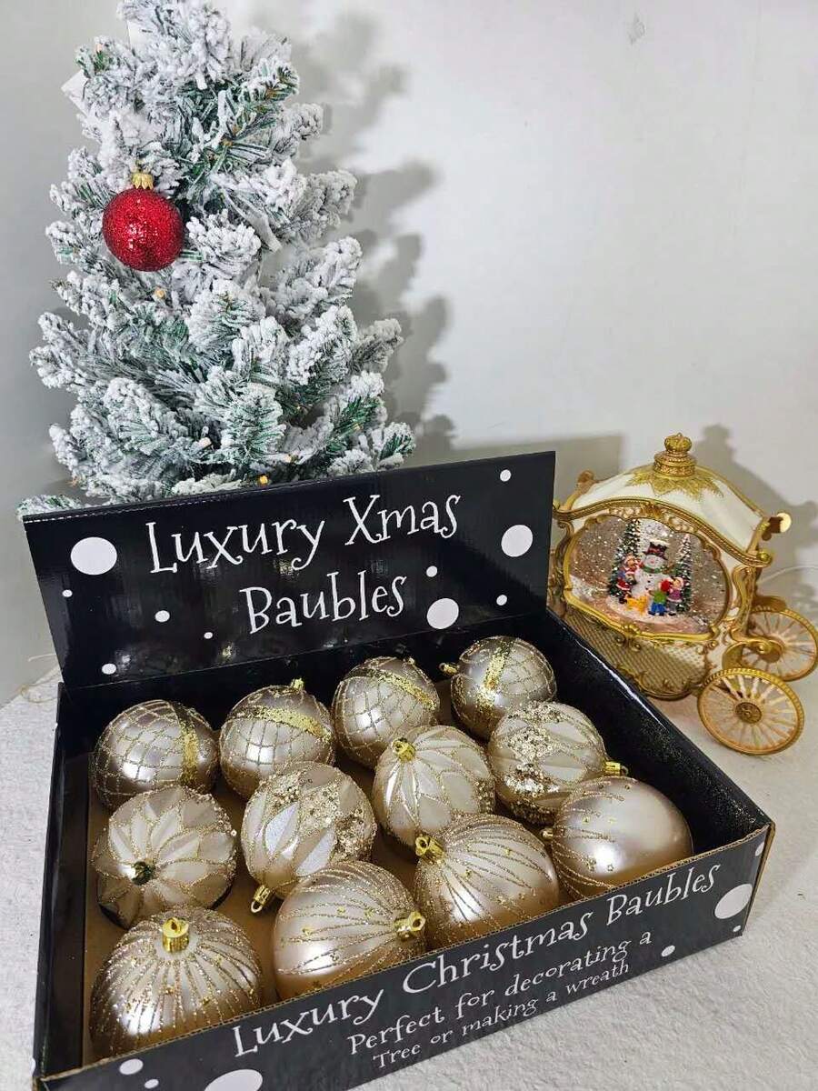 8cm/12pcs Per Box Glass Shiny Christmas Tree Balls, Gold - Gold - View 1