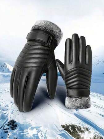 男士防寒毛绒全指手套，冬季保暖手套，雪地手套