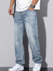 Teen Boy Straight Leg Casual Jeans With Pockets, Minimalist & Fashionable - Light Wash - View 3