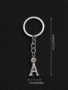 1pc Fashionable Minimalist Style Hollow Out Rhinestone Studded 26 English Letter Unisex Keychain Pendant Accessory - Silver XYK2024 - View 17