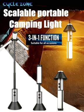 1 قطعة إضاءة متعددة الوظائف للتخييم، كشاف قابل للتعديل 270 درجة، مصباح تخييم، إضاءة جو، إضاءة محمولة للتعليق في الخارج، إضاءة ذكية متعددة الأوضاع، ذراع تلسكوبي 20.39 بوصة، مناسبة للاستخدام في الخارج والمنزل والإضاءة الليلية